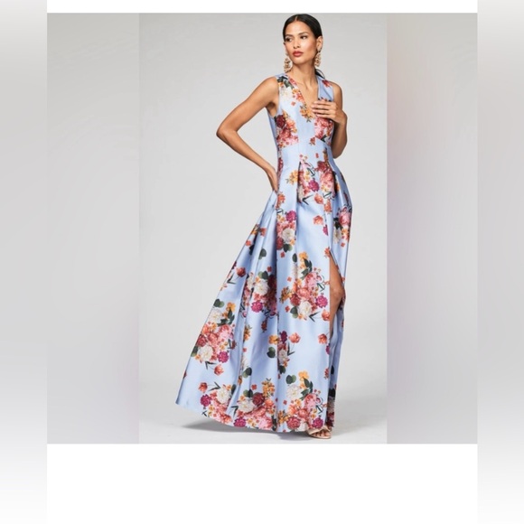 Sachin & BabiBrooke Floral Pleated Mikado Gown